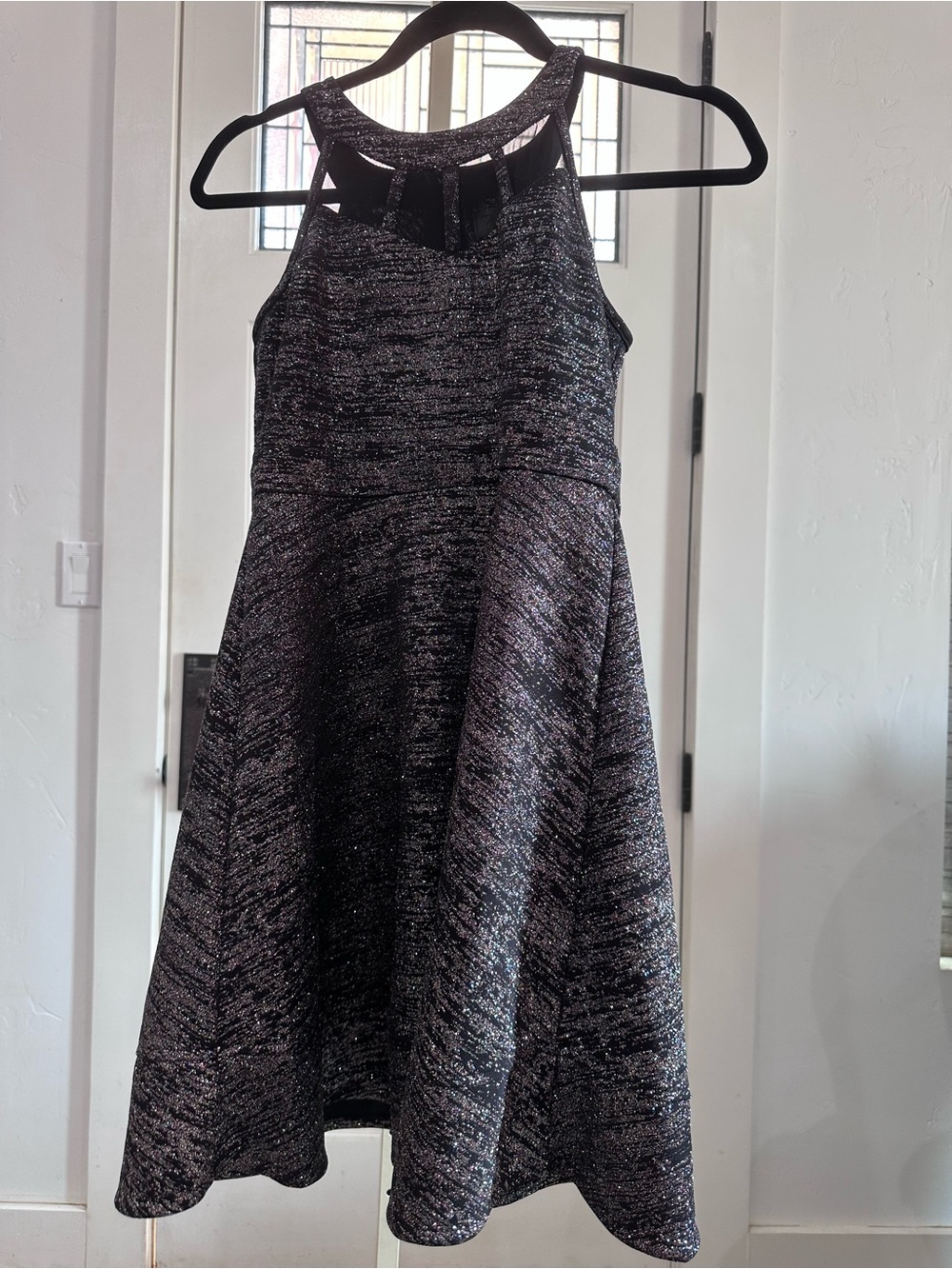 Love Nickie Lew Girls' Metallic Black & Silver Fit-and-Flare Dress